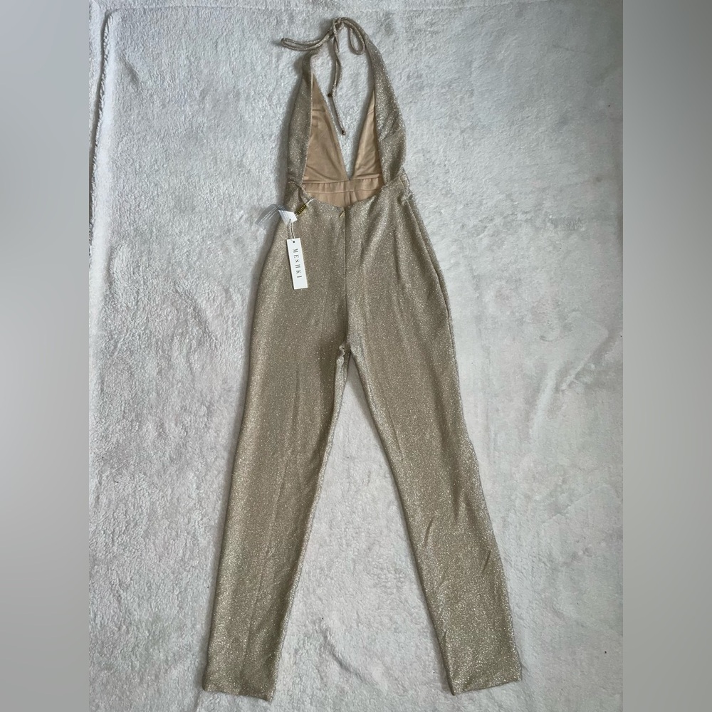 Meshki Backless Halter Gold Jumpsuit size M - Picture 7 of 9